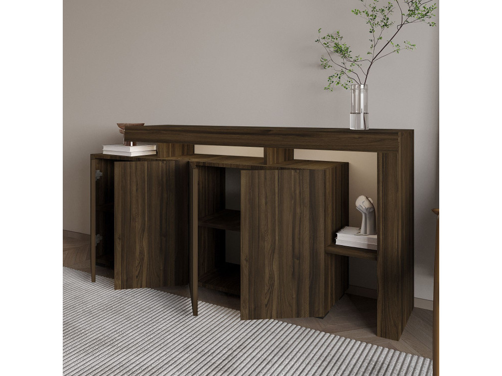 Houten dressoir "Beliz" - 170 x 35 x 80 cm - Notelaar