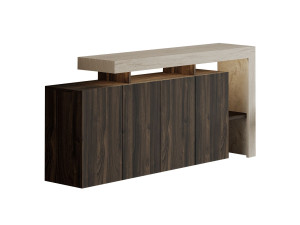 Houten dressoir "Beliz" - 170 x 35 x 80 cm - Travertin / Notelaar