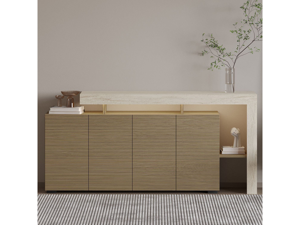 Houten dressoir "Beliz" - 170 x 35 x 80 cm - Travertin / Warm Eiken
