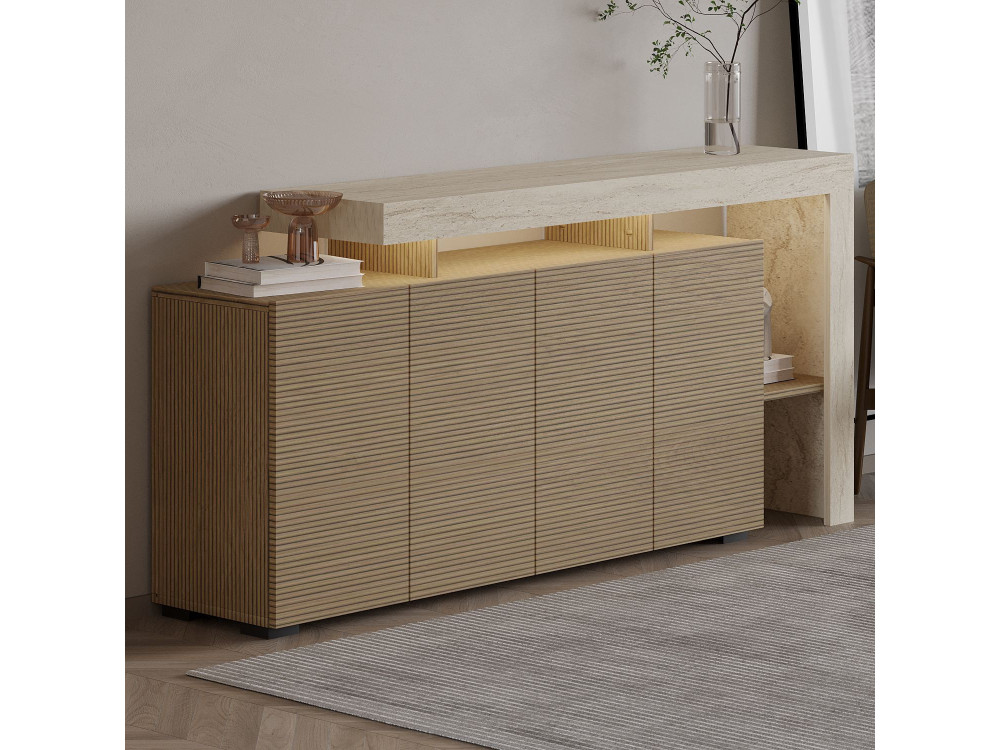 Houten dressoir "Beliz" - 170 x 35 x 80 cm - Travertin / Warm Eiken
