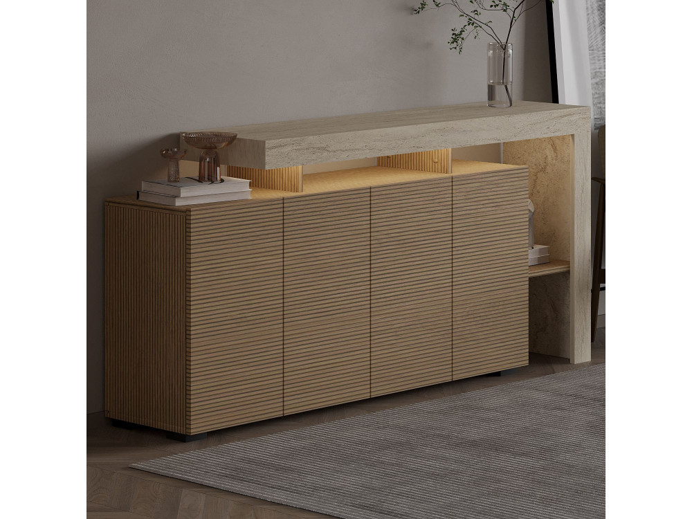 Houten dressoir "Beliz" - 170 x 35 x 80 cm - Travertin / Warm Eiken