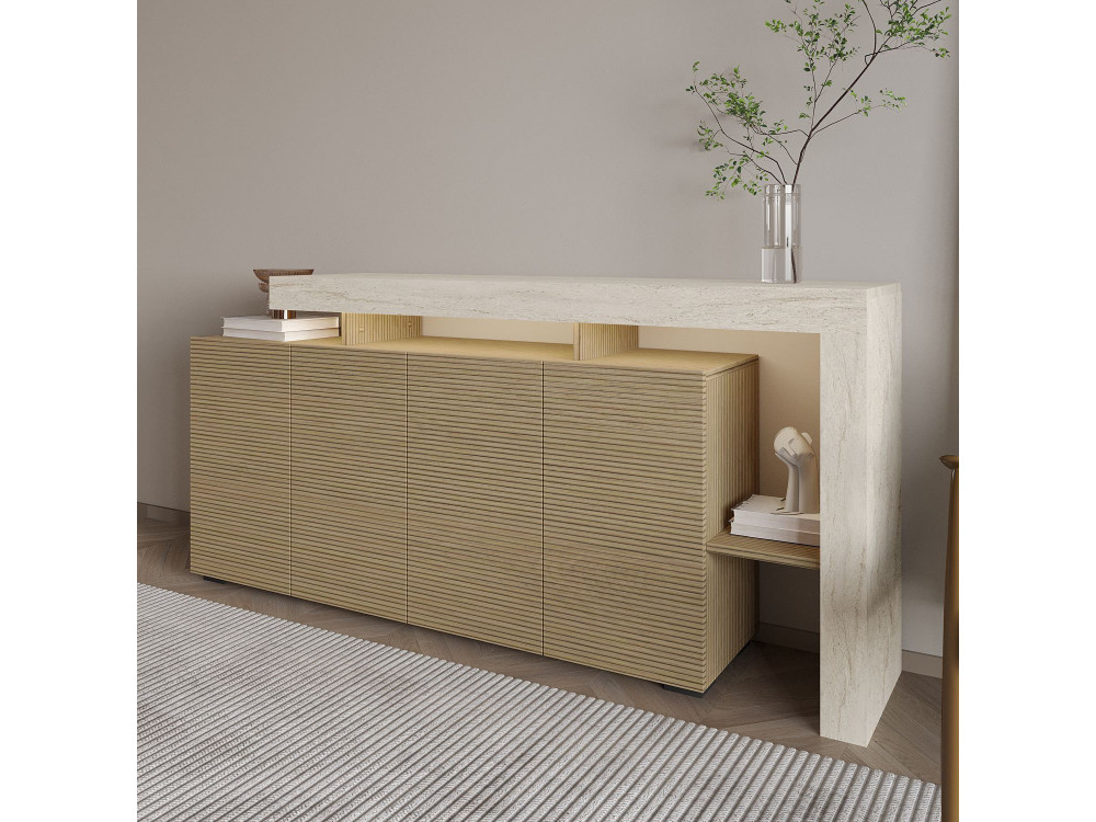 Houten dressoir "Beliz" - 170 x 35 x 80 cm - Travertin / Warm Eiken
