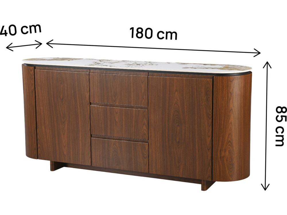 Houten dressoir "Stonea" met keramisch blad - 180 x 40 x 85 cm - Bruin