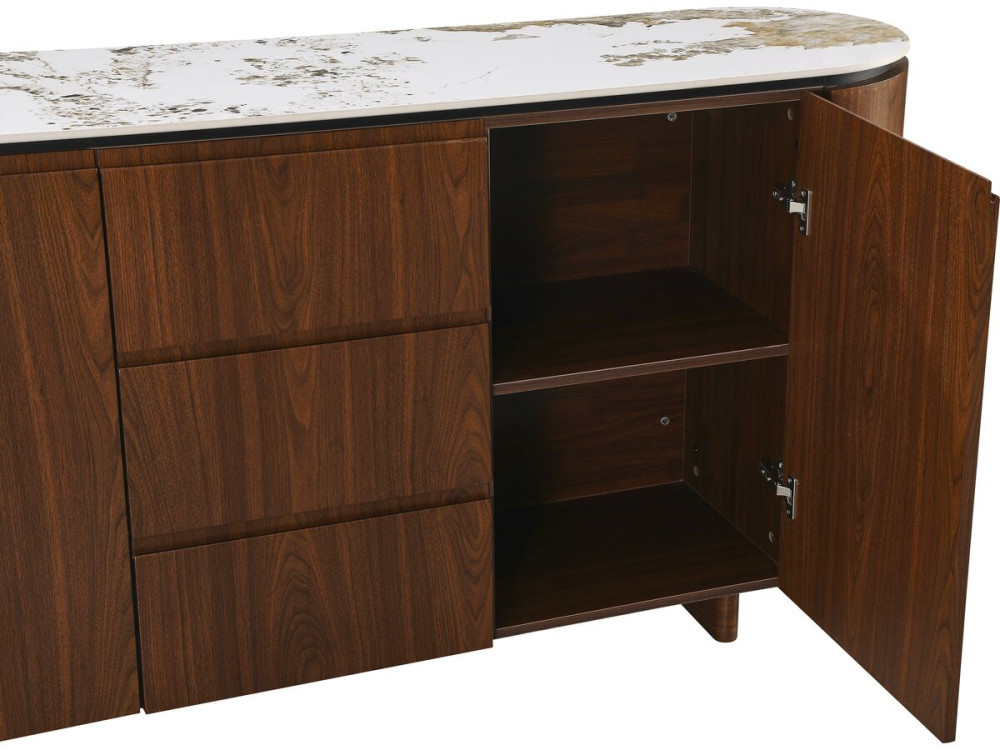 Houten dressoir "Stonea" met keramisch blad - 180 x 40 x 85 cm - Bruin