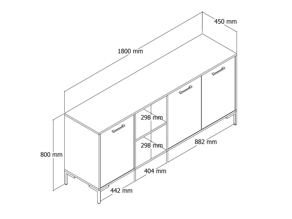 Houten dressoir "Aurora" - 180 x 45 x 80 cm - Bruin