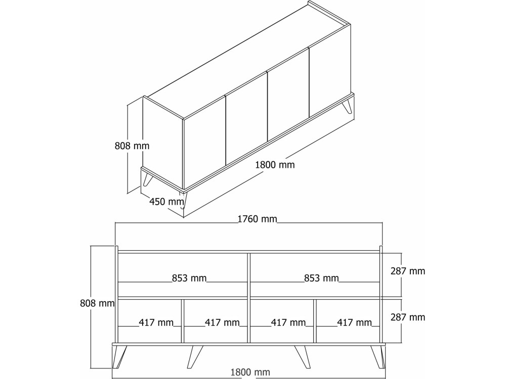 Houten dressoir "Elegante" - 180 x 45 x 80 cm - Bruin