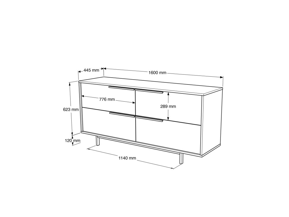 Houten dressoir ON3-SW - 160 x 44 x 74 cm - Wit