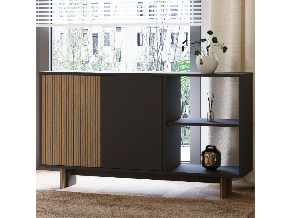 Houten buffetkast "Ravello" - 140 x 35 x 80 cm - Antracietgrijs