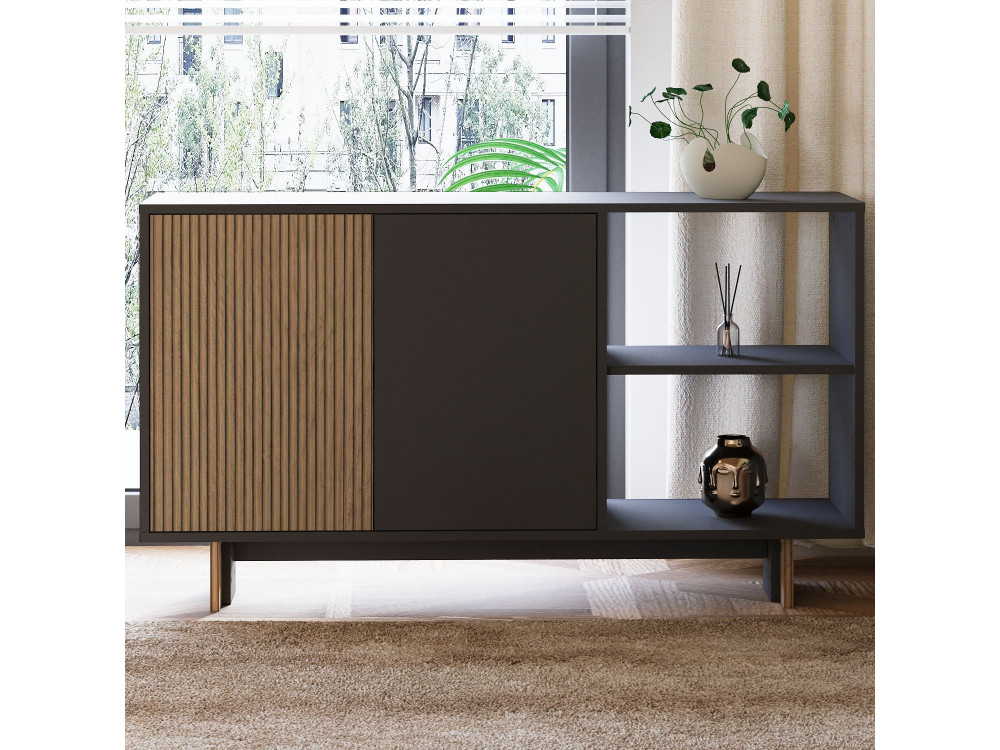 Houten buffetkast "Ravello" - 140 x 35 x 80 cm - Antracietgrijs