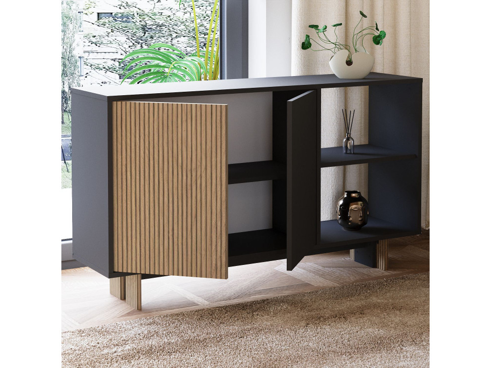 Houten buffetkast "Ravello" - 140 x 35 x 80 cm - Antracietgrijs