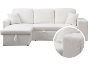 Hoekbank slaapbank bouclé stof meubel links of rechts bank "Axel" - 3 zits - Wit