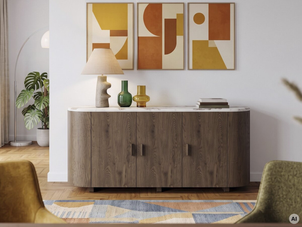 Houten dressoir met keramisch blad „Azya“ – 160 x 45 x 75 cm – bruin