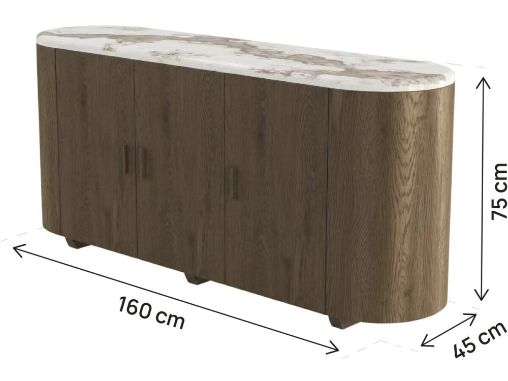 Houten dressoir met keramisch blad „Azya“ – 160 x 45 x 75 cm – bruin
