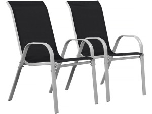 Tuinstoel "Cordoba" stoel fauteuil outdoor textileen - Phoenix - Zwart - Set 2 stuks