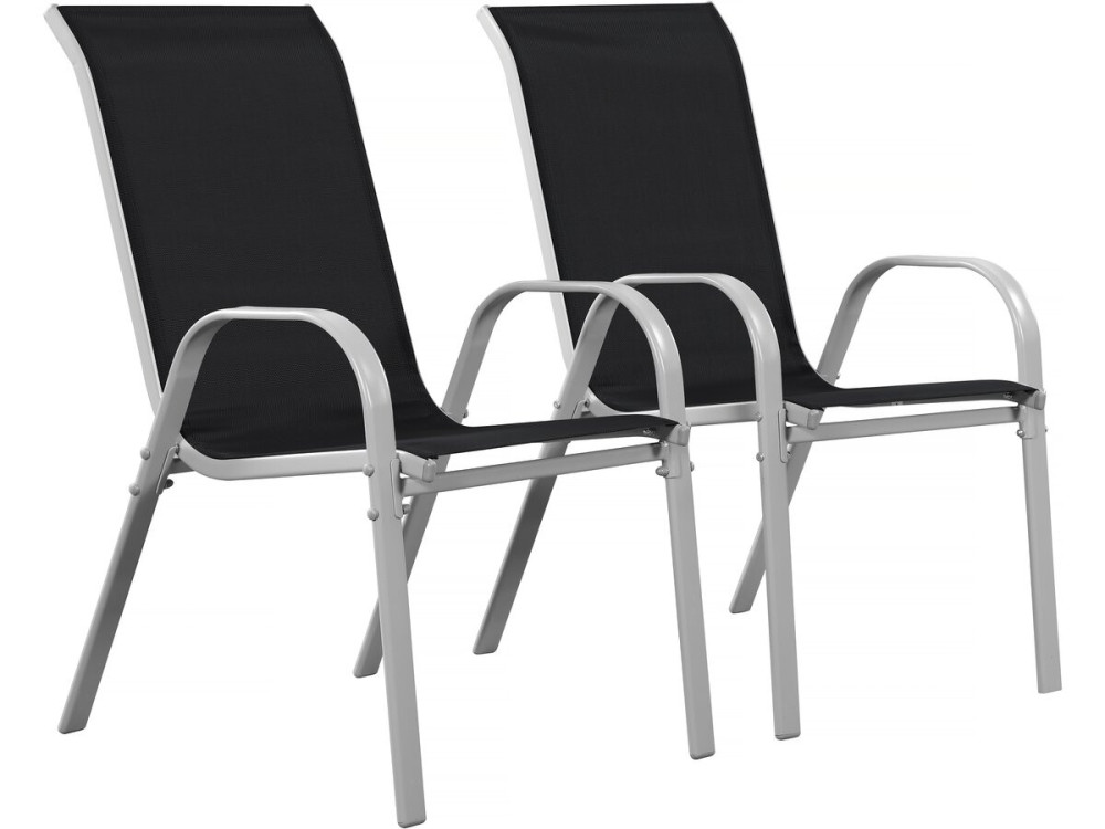 Tuinstoel "Cordoba" stoel fauteuil outdoor textileen - Phoenix - Zwart - Set 2 stuks