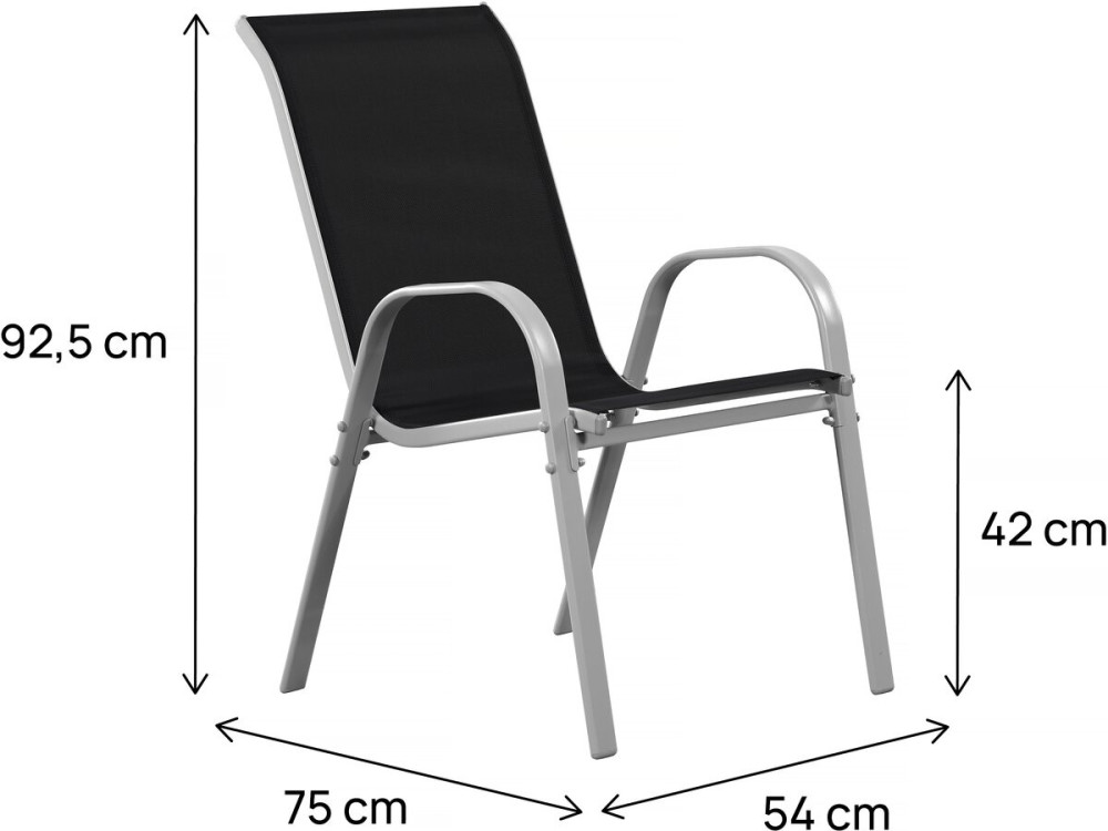 Tuinstoel "Cordoba" stoel fauteuil outdoor textileen - Phoenix - Zwart - Set 2 stuks