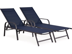 Ligbed set 2 ligstoelen metaal "Farniente" - Blauw donkerblauw