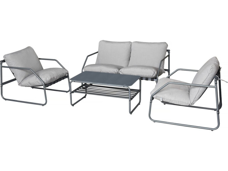 Metalen tuinset "Sora" met kussens - 4 zits - Grijs