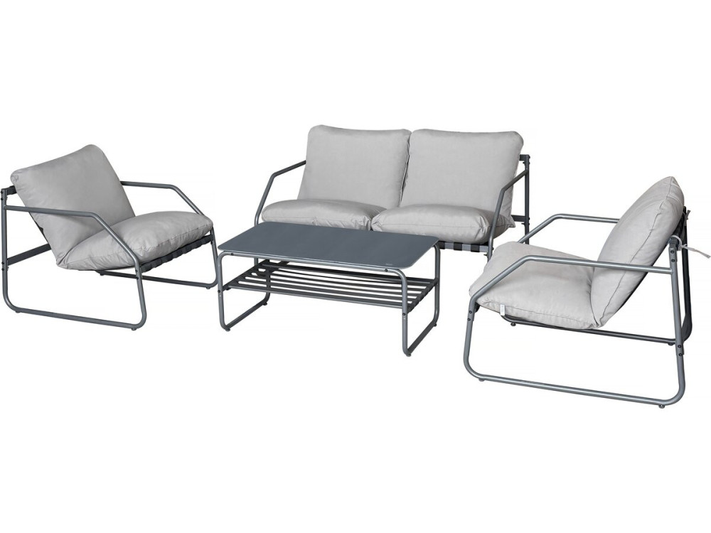 Metalen tuinset "Sora" met kussens - 4 zits - Grijs
