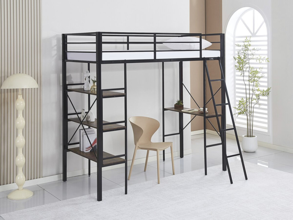 Hoogslaper met metalen bureau „Raphaël“ - 190 x 90 cm - Zwart