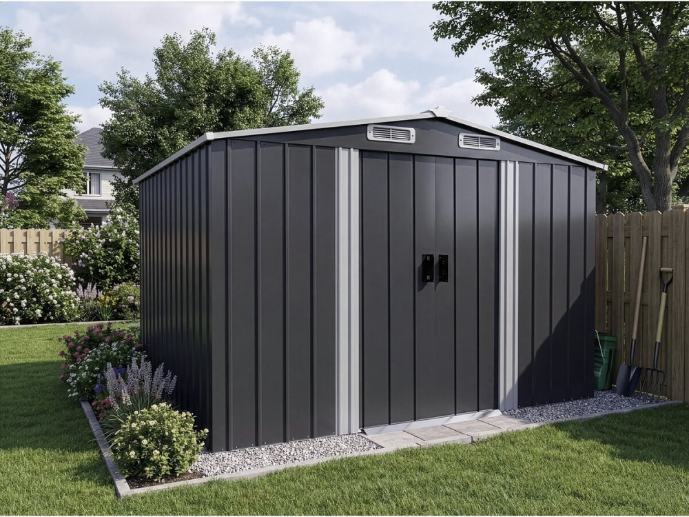Metalen tuinhuis "Boston" met schuifdeur - 6,54 m² - Grijs