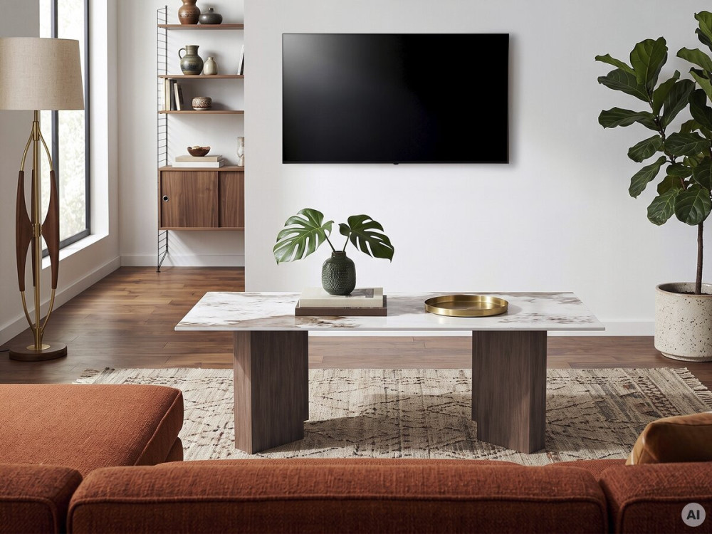 Houten salontafel met keramisch tafelblad "Elma" - 120 x 60 x 40 cm - Bruin
