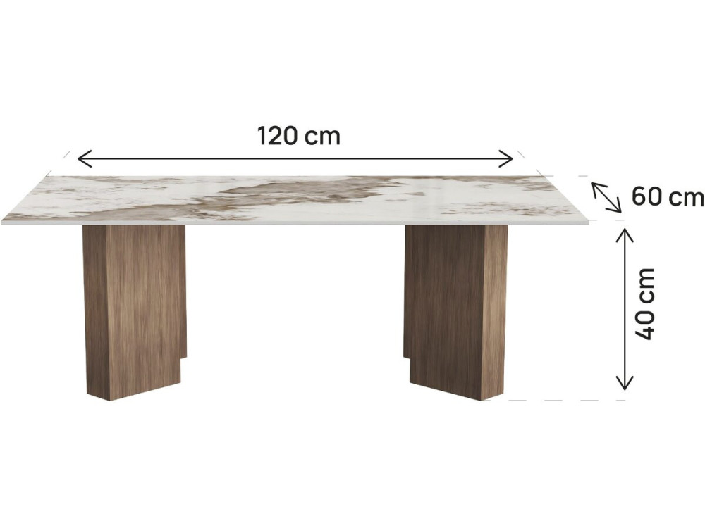 Houten salontafel met keramisch tafelblad "Elma" - 120 x 60 x 40 cm - Bruin