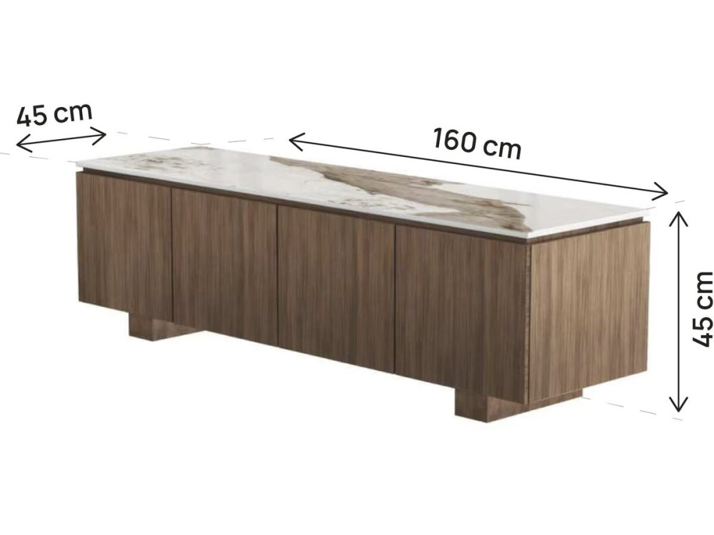 Houten tv-meubel met keramisch blad "Elma" - 160 x 45 x 45 cm - Bruin