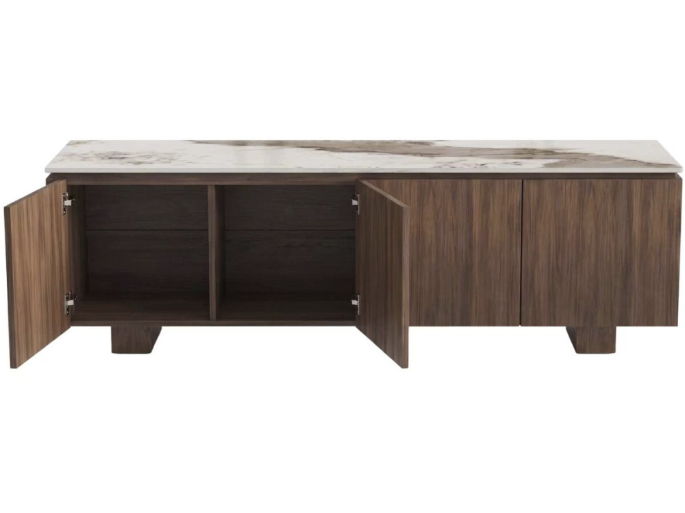 Houten tv-meubel met keramisch blad "Elma" - 160 x 45 x 45 cm - Bruin