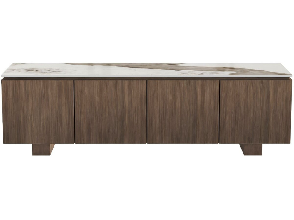 Houten tv-meubel met keramisch blad "Elma" - 160 x 45 x 45 cm - Bruin