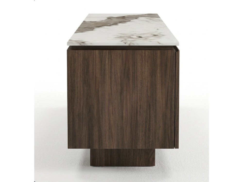 Houten tv-meubel met keramisch blad "Elma" - 160 x 45 x 45 cm - Bruin