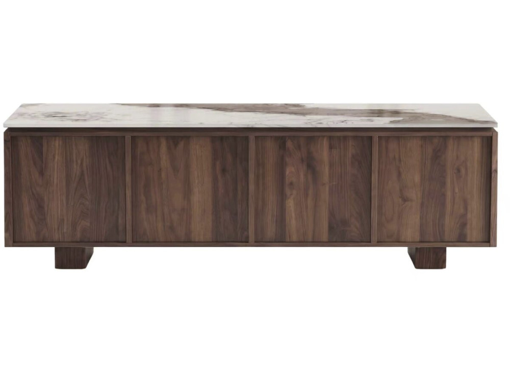 Houten tv-meubel met keramisch blad "Elma" - 160 x 45 x 45 cm - Bruin