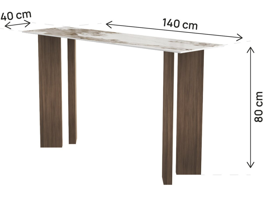Houten consoletafel met keramisch blad "Elma" - 140 x 40 x 80 cm - Bruin