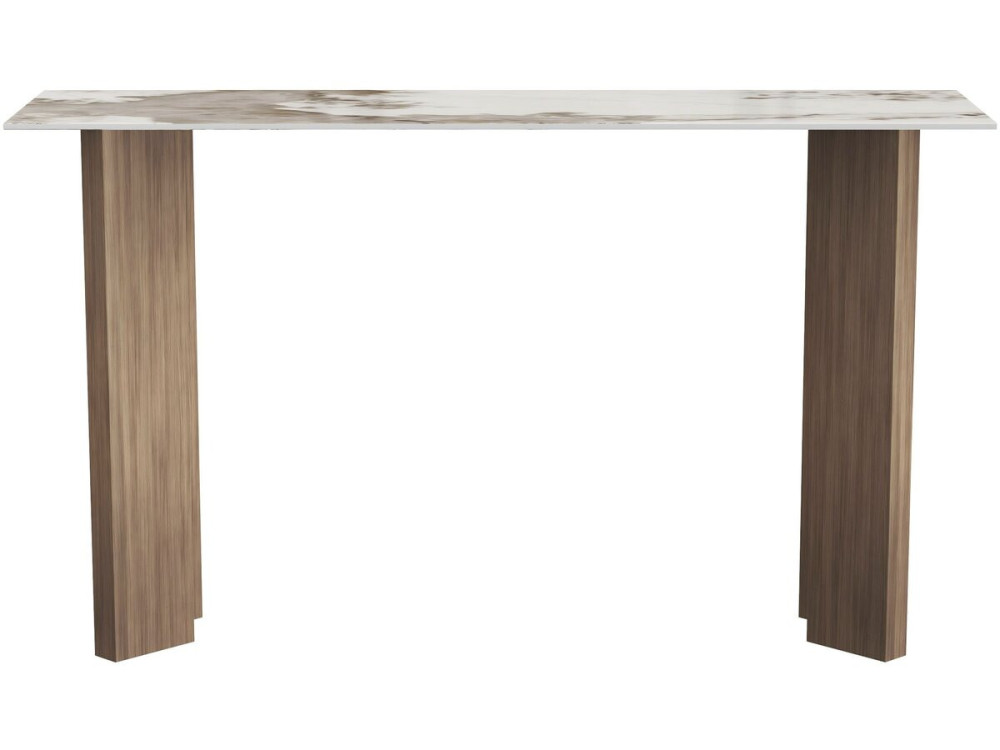 Houten consoletafel met keramisch blad "Elma" - 140 x 40 x 80 cm - Bruin