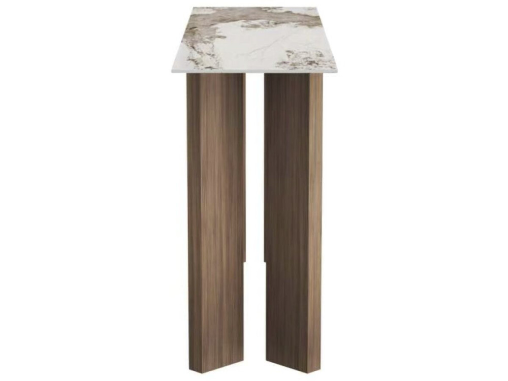 Houten consoletafel met keramisch blad "Elma" - 140 x 40 x 80 cm - Bruin