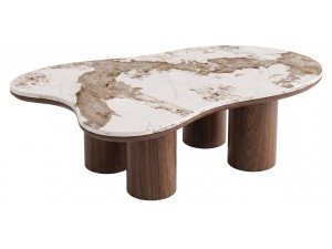 Houten salontafel met keramisch blad "Kora" - 120 cm - Bruin
