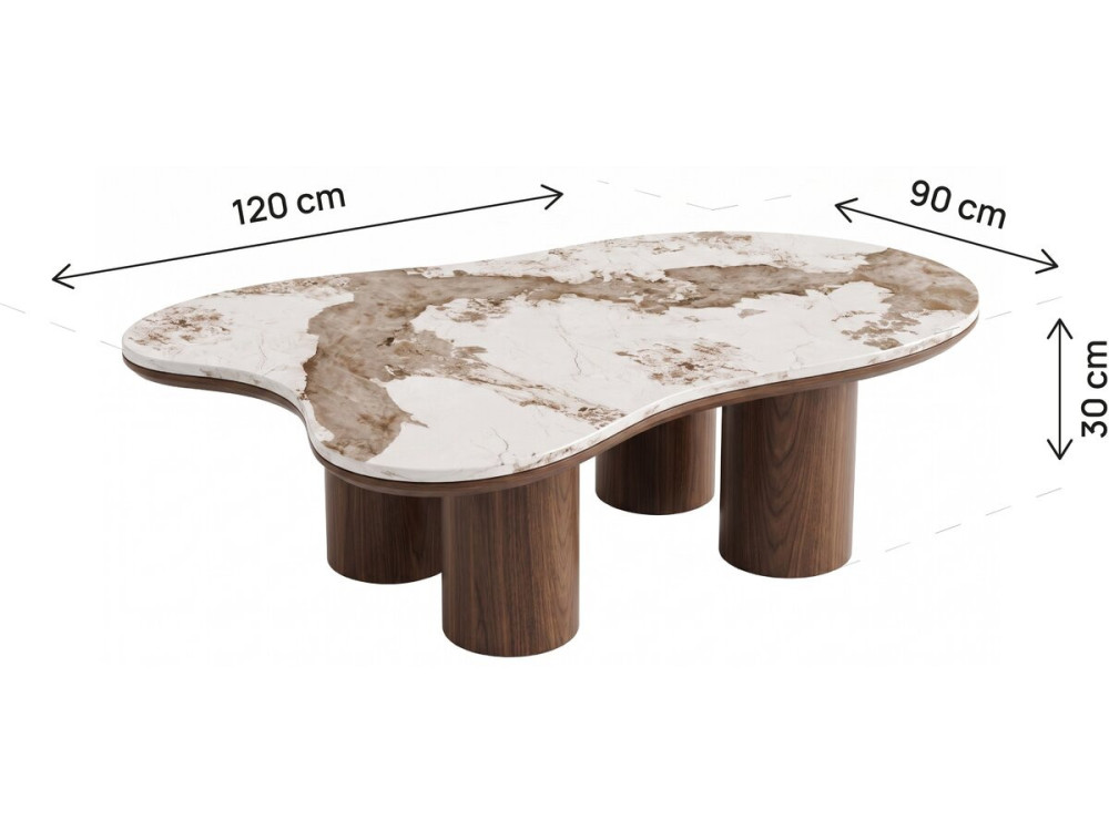Houten salontafel met keramisch blad "Kora" - 120 cm - Bruin