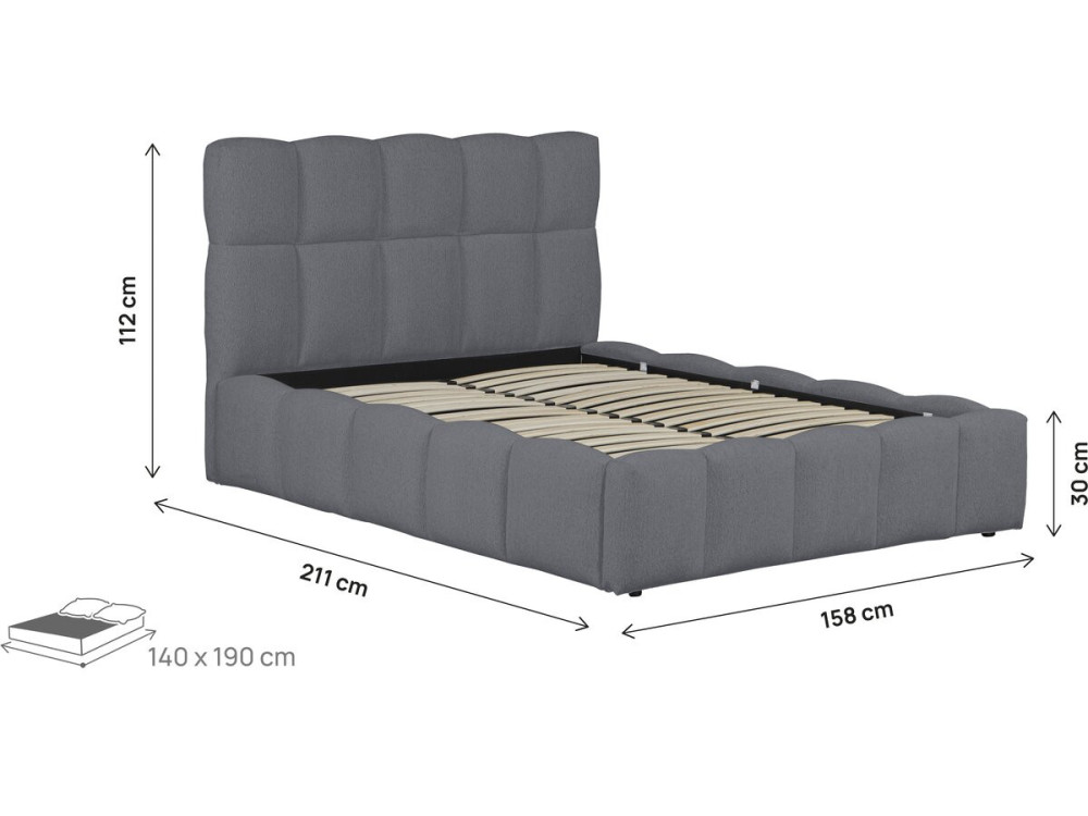 Opbergbed "Davos" - Wit Couleur Gris Taille 140 x 190 cm