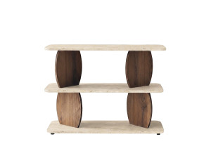 Houten bijzettafel "Armonia" - 90 x 30 x 70 cm - Travertijn / Notenhout