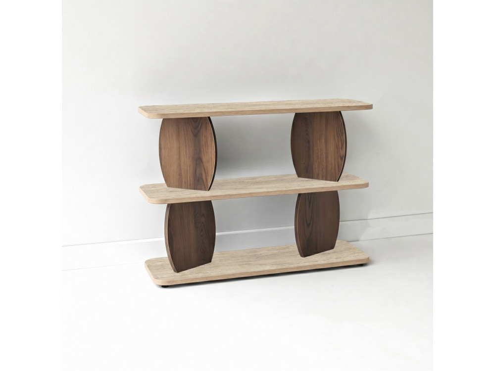 Houten bijzettafel "Armonia" - 90 x 30 x 70 cm - Travertijn / Notenhout