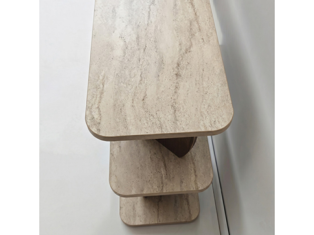 Houten bijzettafel "Armonia" - 90 x 30 x 70 cm - Travertijn / Notenhout