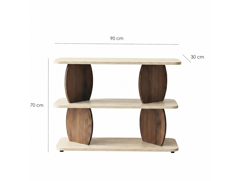 Houten bijzettafel "Armonia" - 90 x 30 x 70 cm - Travertijn / Notenhout