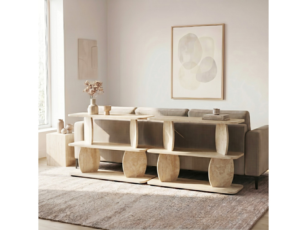 Houten bijzettafel "Armonia" - 90 x 30 x 70 cm - Travertijn