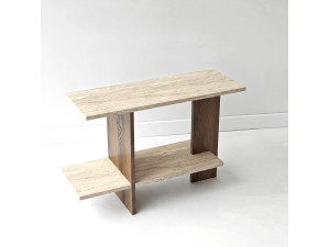 Houten bijzettafel "Essenziale" - 80 x 30 x 55 cm - Travertijn / Notenhout