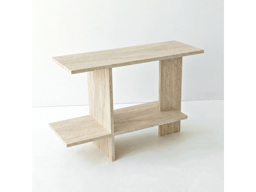 Houten bijzettafel "Essenziale" - 80 x 30 x 55 cm - Travertijn