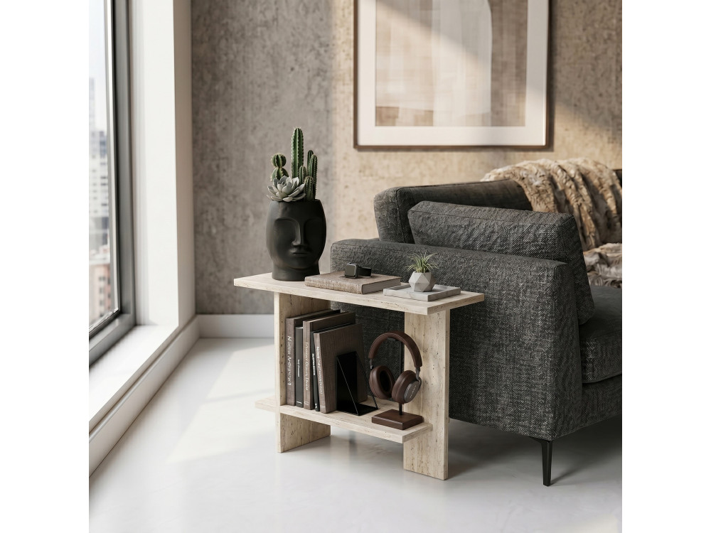 Houten bijzettafel "Essenziale" - 80 x 30 x 55 cm - Travertijn