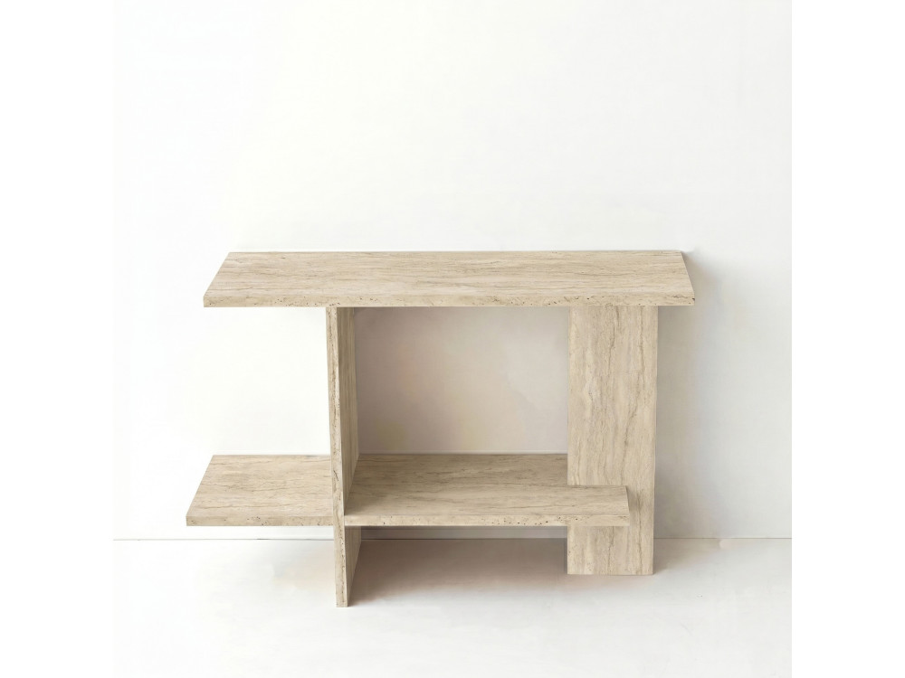 Houten bijzettafel "Essenziale" - 80 x 30 x 55 cm - Travertijn