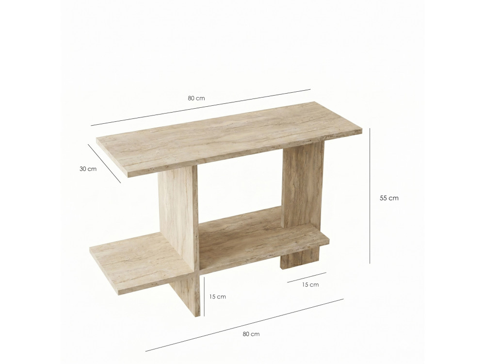 Houten bijzettafel "Essenziale" - 80 x 30 x 55 cm - Travertijn