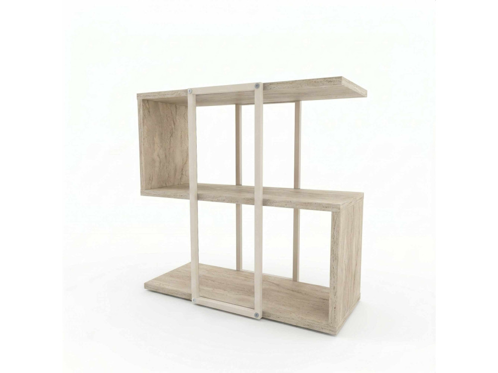 Houten bijzettafel "HOMIA" - 56 x 25 x 56 cm - travertijn