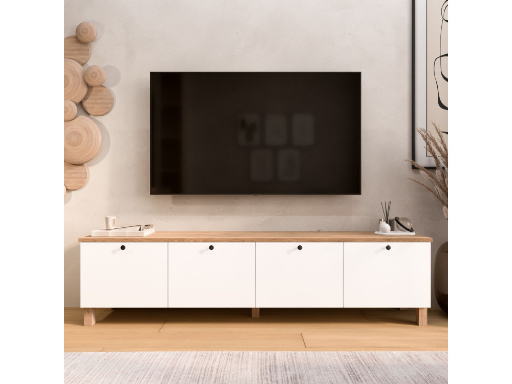 Houten tv-meubel "Nord" - 180 x 34 x 45 cm - Wit / Eiken